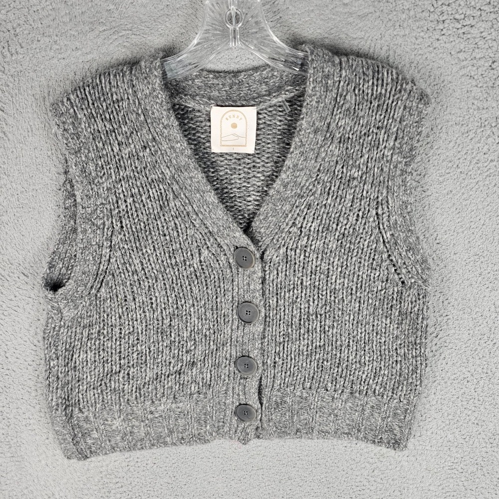 Sunny Sweater Vest Women 1 Grey Cashmere Silk Blend V-Neck Button Front Leallo